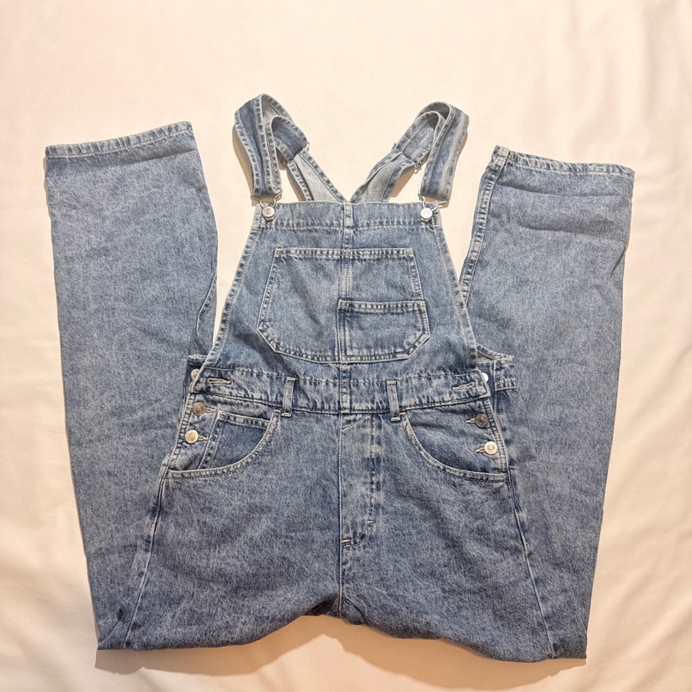 We The Free Denim Overalls Women Size S Light Blue Wash Straight Leg Utilitarian
